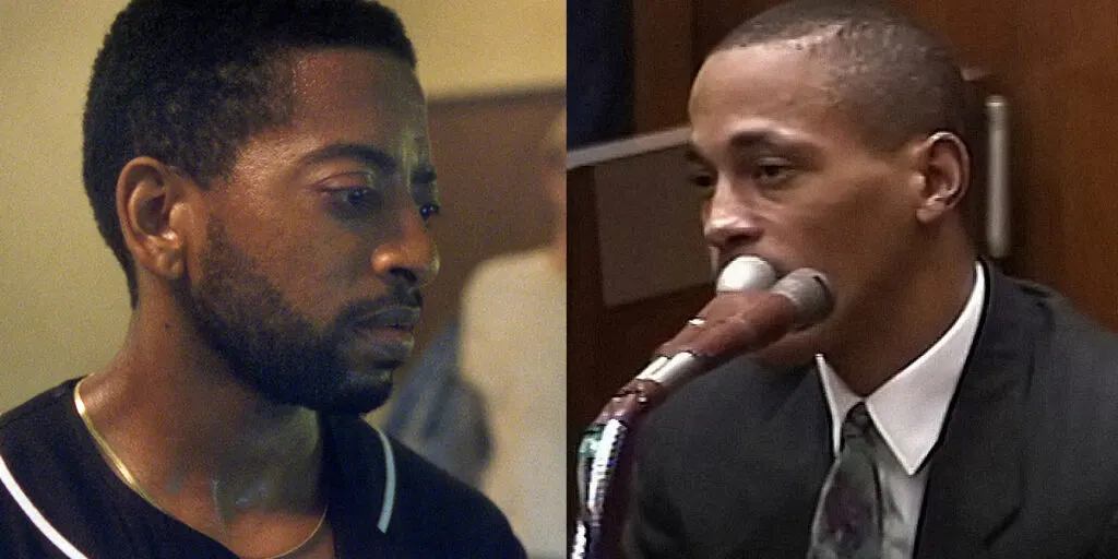 Monster The Jeffrey Dahmer Story actor Shaun J. Brown (left), Real-life victim Tracey Edwards (right)